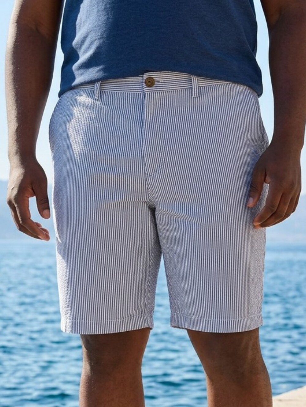 Goodfellow Linden Shorts 40 Black White Pinstripe 10" Chino Preppy Cotton Casual